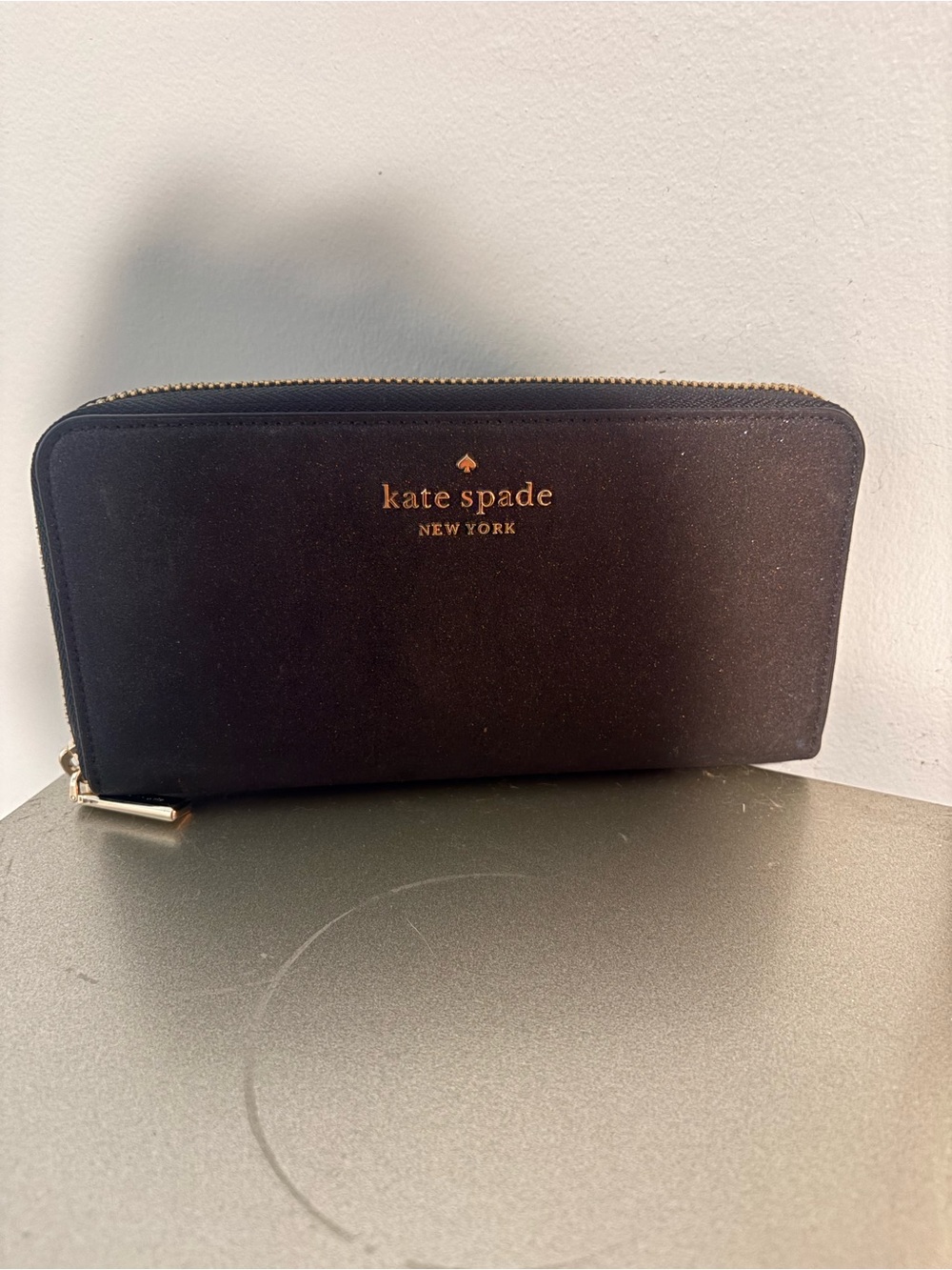 kate spade black wallet with gold logo